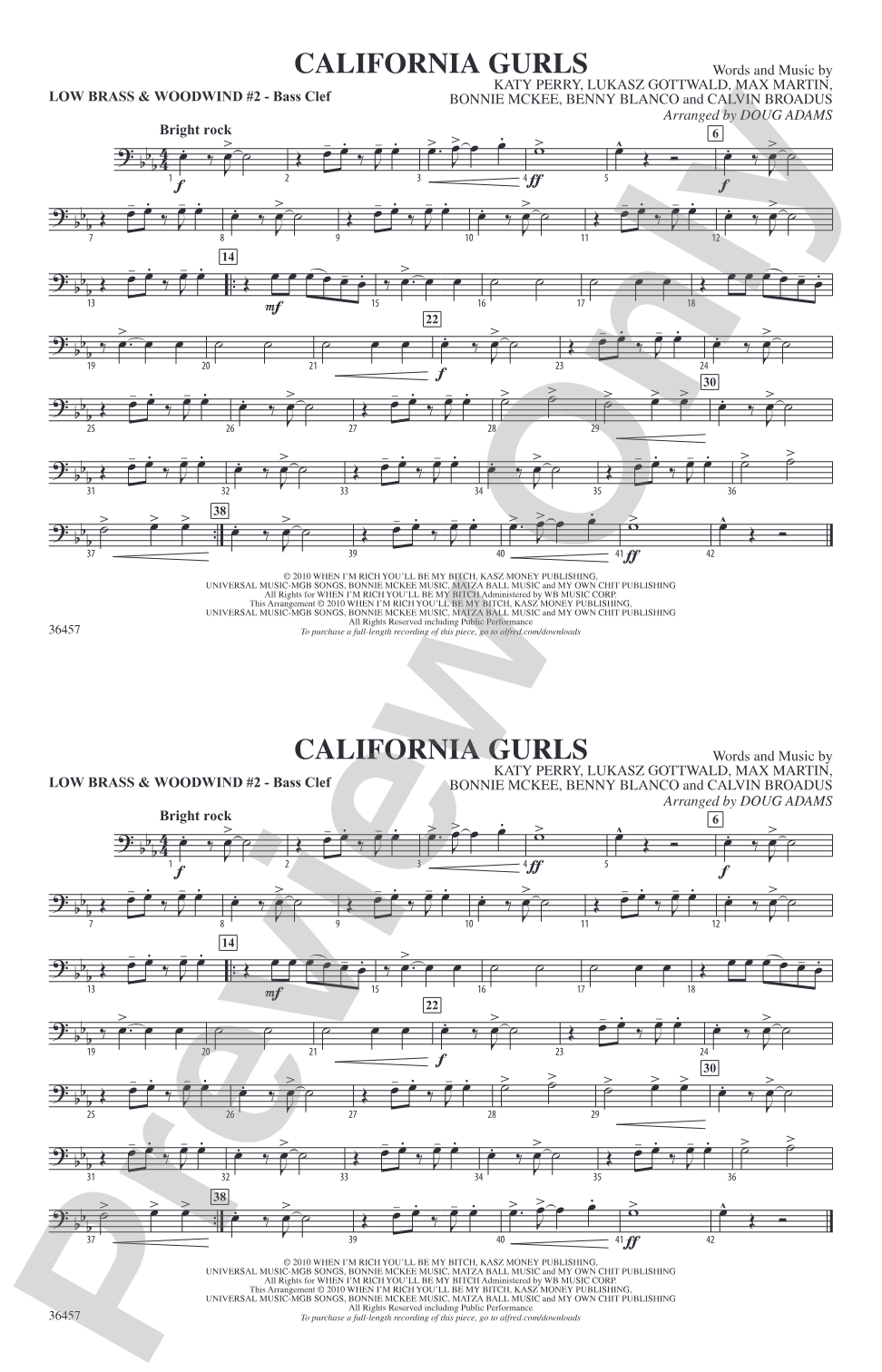 California Gurls: Low Brass & Woodwinds #2 - Bass Clef