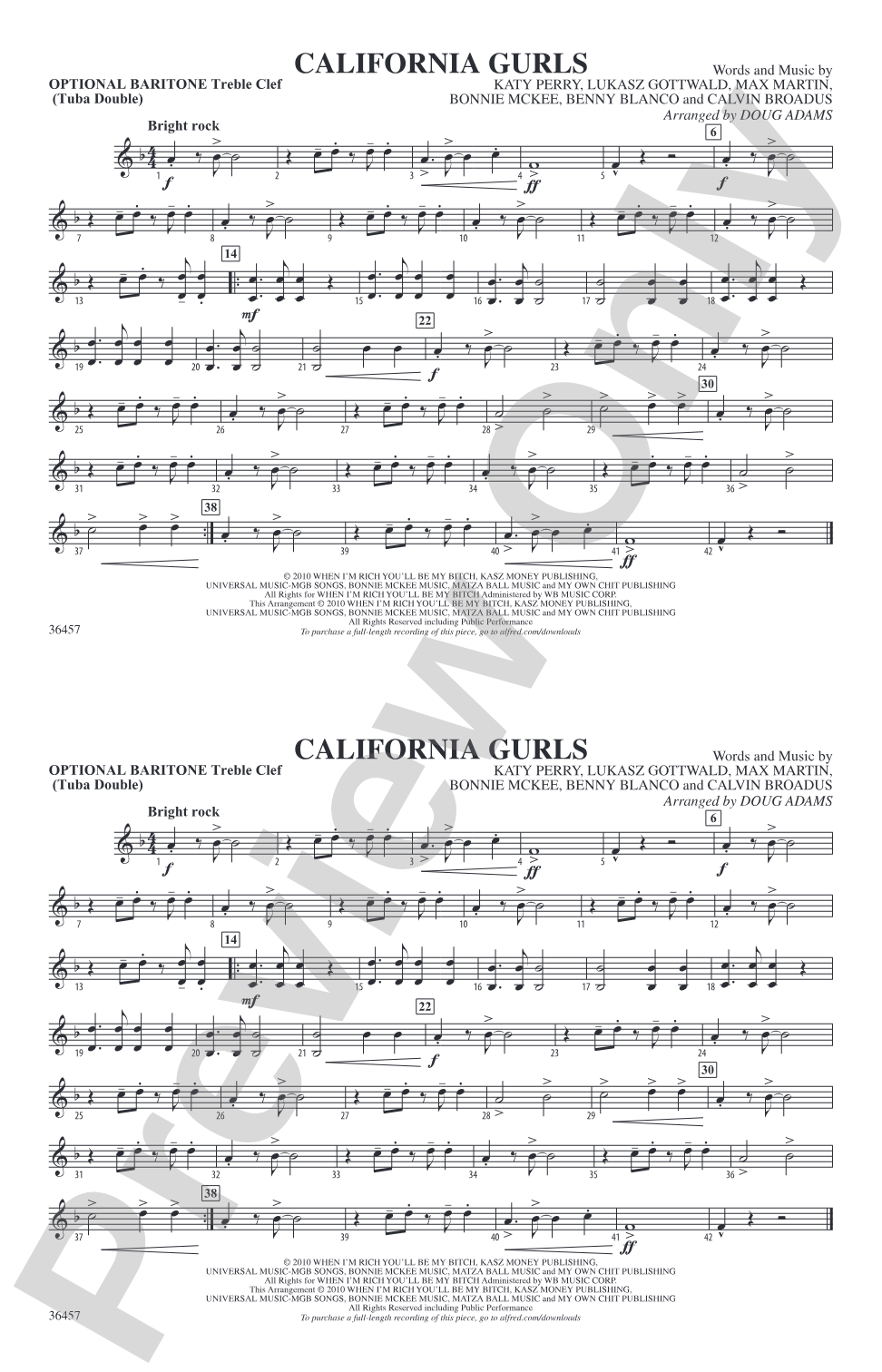 California Gurls: Optional Baritone T.C. (Tuba Double)