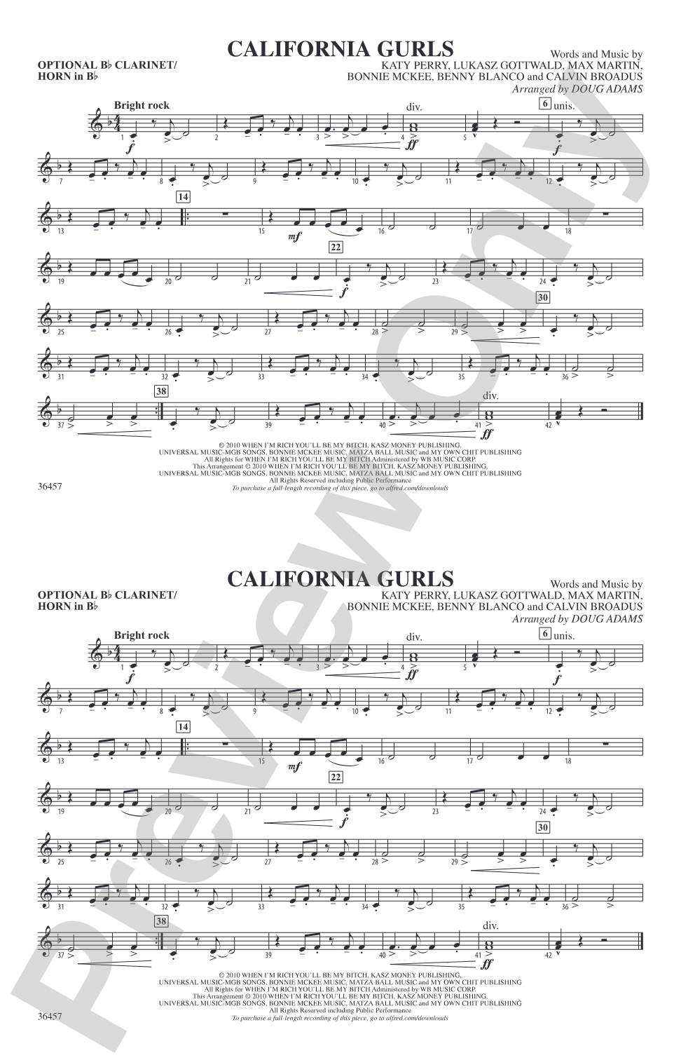 California Gurls: Optional Bb Clarinet/Horn in Bb