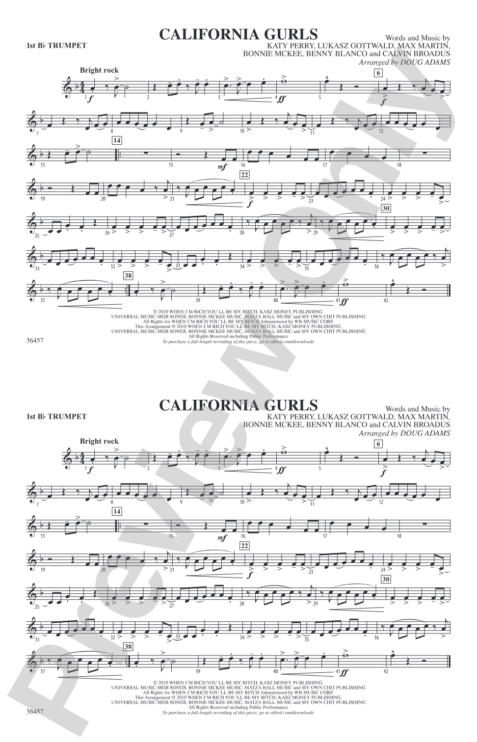 California Gurls: 1st B-flat Trumpet