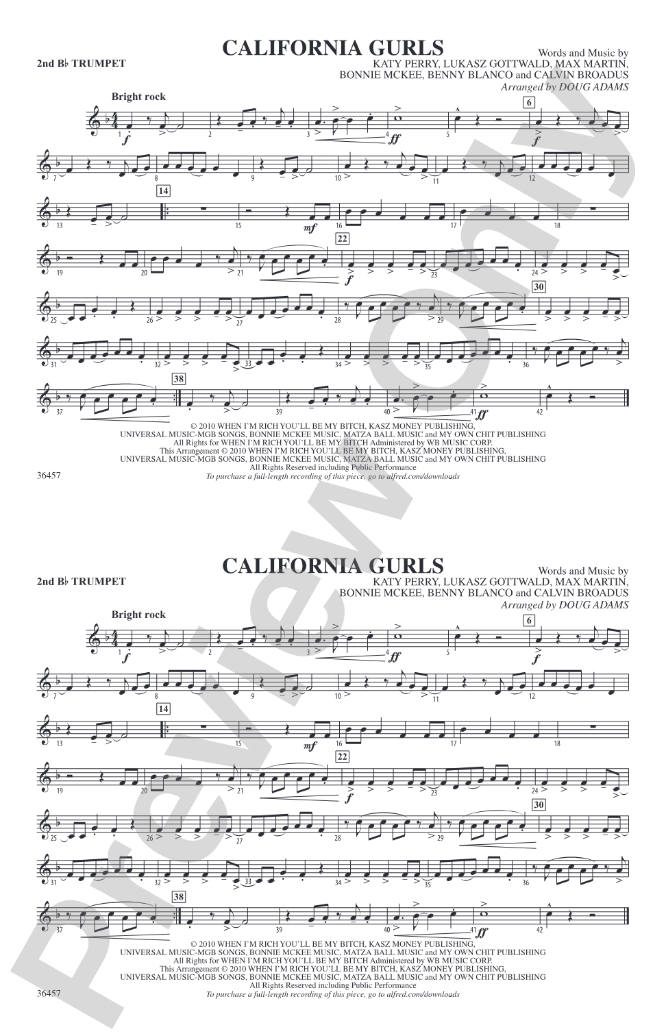 California Gurls: 2nd B-flat Trumpet
