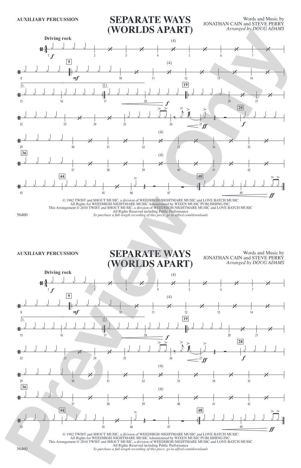 Separate Ways (Worlds Apart): Auxiliary Percussion