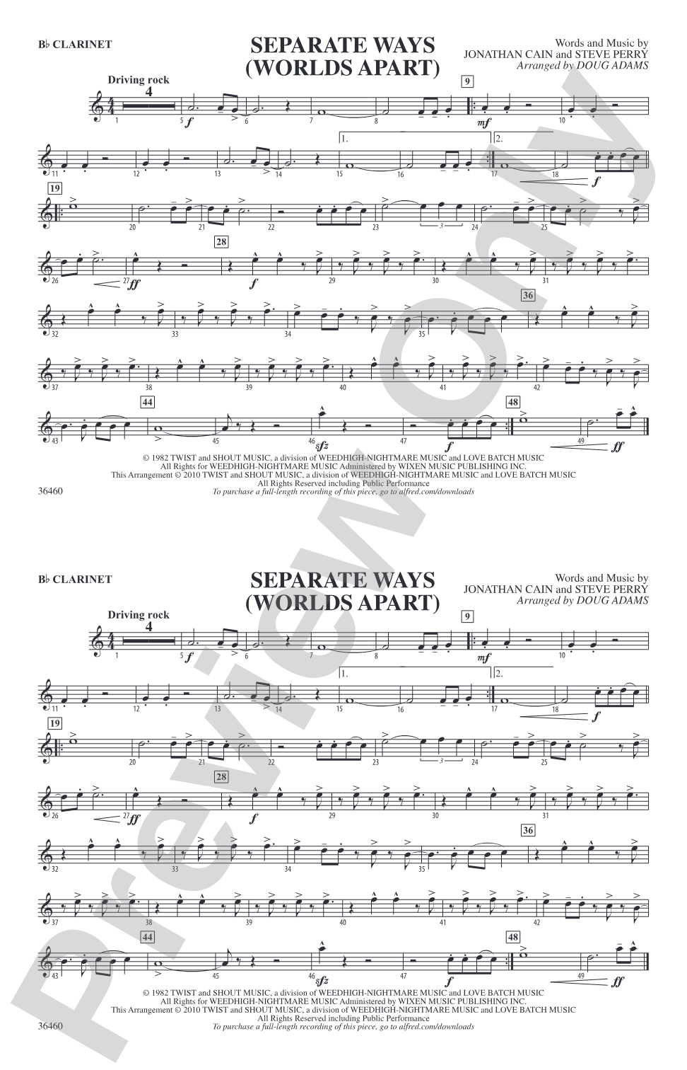 Separate Ways (Worlds Apart): 1st B-flat Clarinet