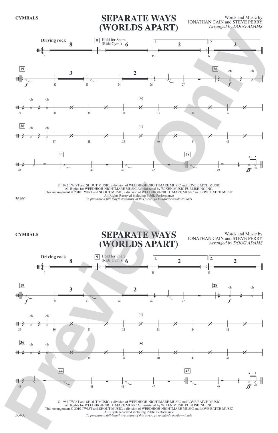 Separate Ways (Worlds Apart): Cymbals