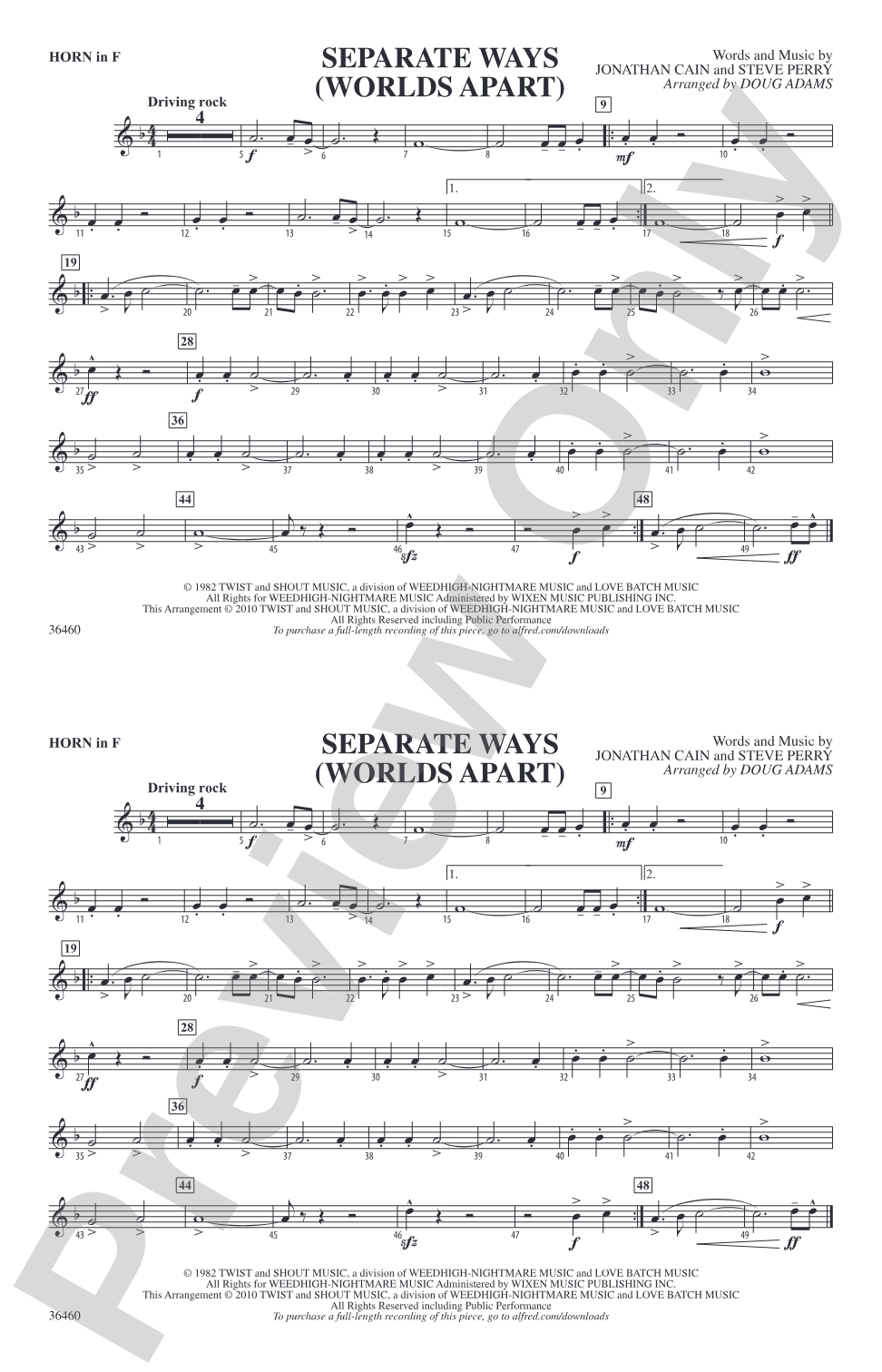 Separate Ways (Worlds Apart): 1st F Horn