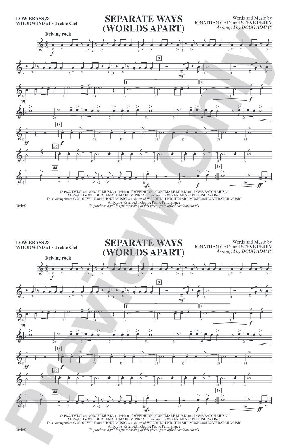 Separate Ways (Worlds Apart): Low Brass & Woodwinds #1 - Treble Clef