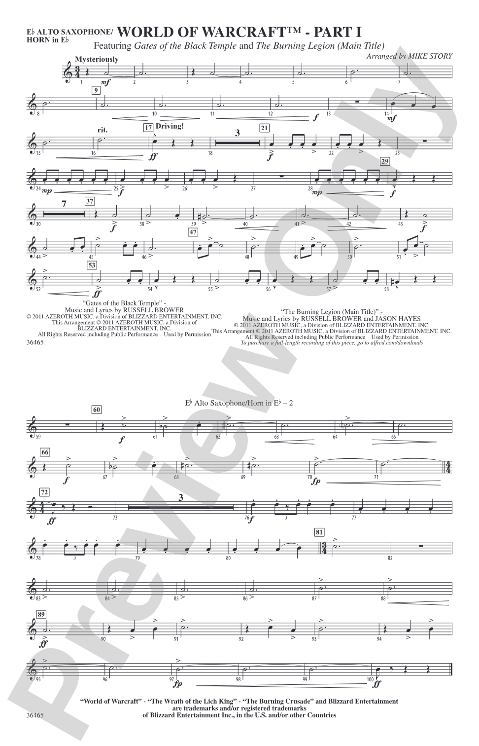 World of Warcraft, Part I: E-flat Alto Saxophone