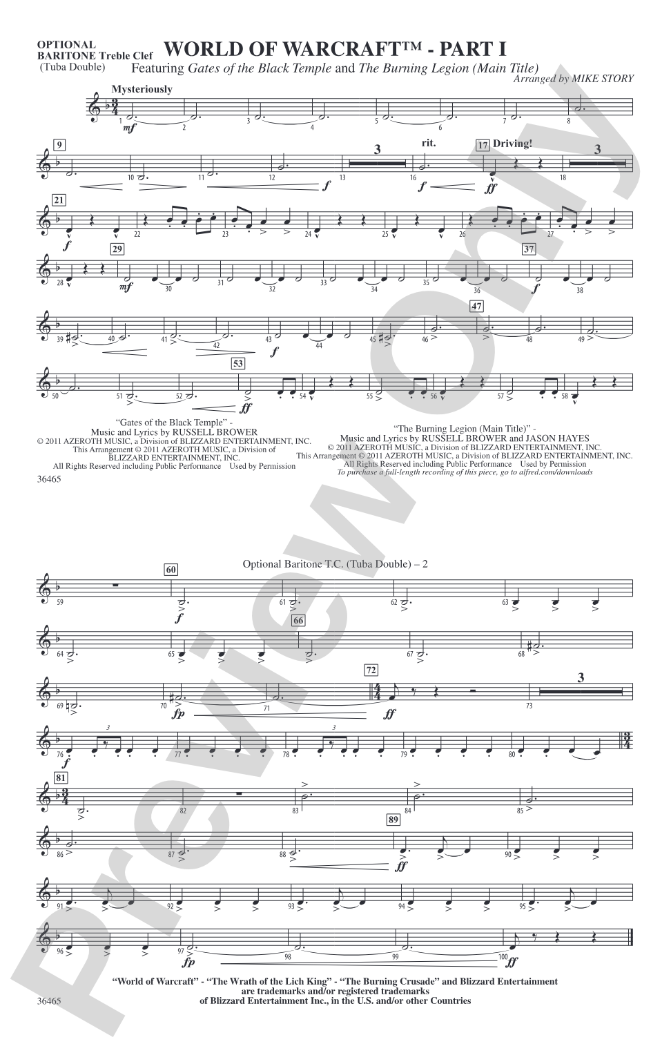 World of Warcraft, Part I: Optional Baritone T.C. (Tuba Double)