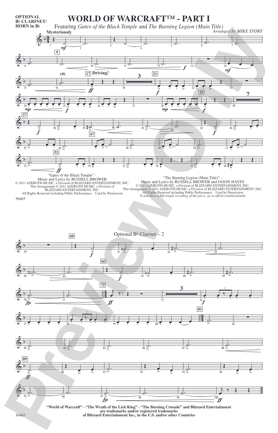 World of Warcraft, Part I: Optional Bb Clarinet/Horn in Bb