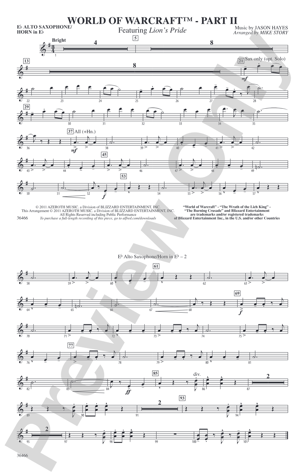 World of Warcraft, Part II: E-flat Alto Saxophone