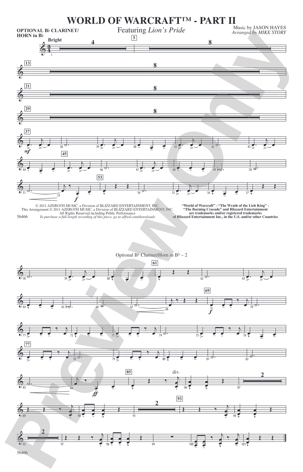 World of Warcraft, Part II: Optional Bb Clarinet/Horn in Bb