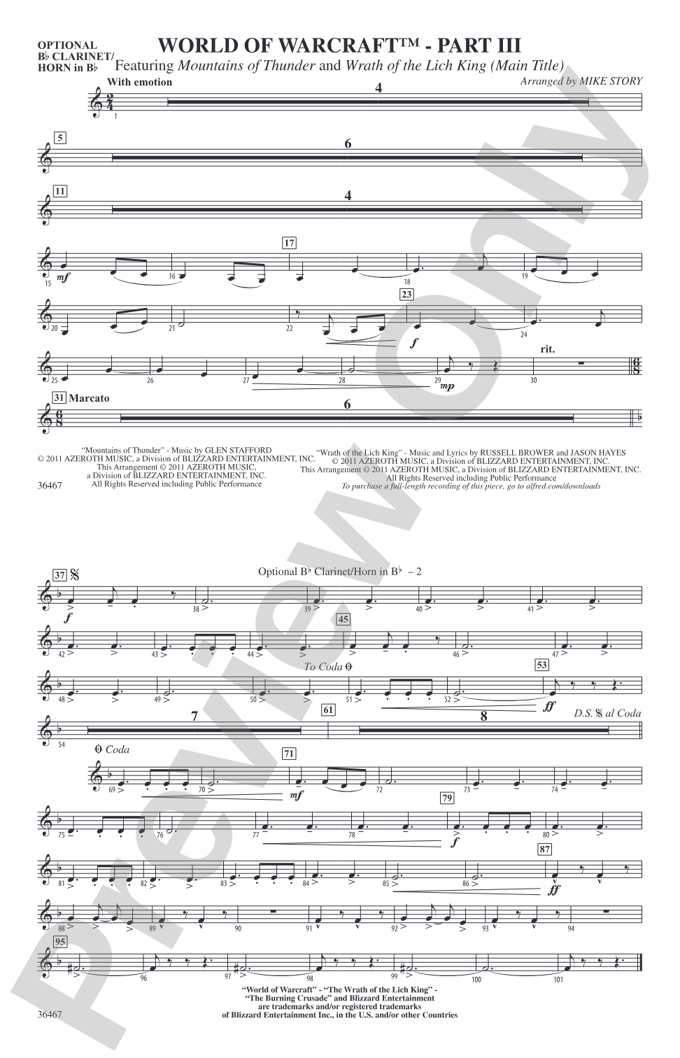 World of Warcraft, Part III: Optional Bb Clarinet/Horn in Bb