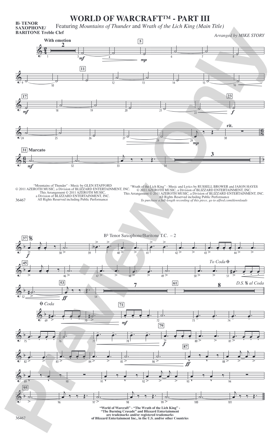 World of Warcraft, Part III: Bb Tenor Saxophone/Bartione Treble Clef