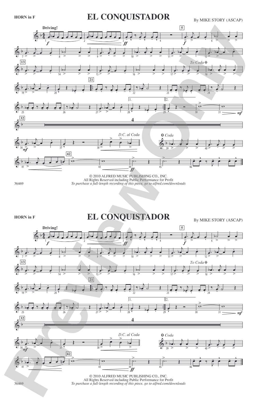 El Conquistador: 1st F Horn