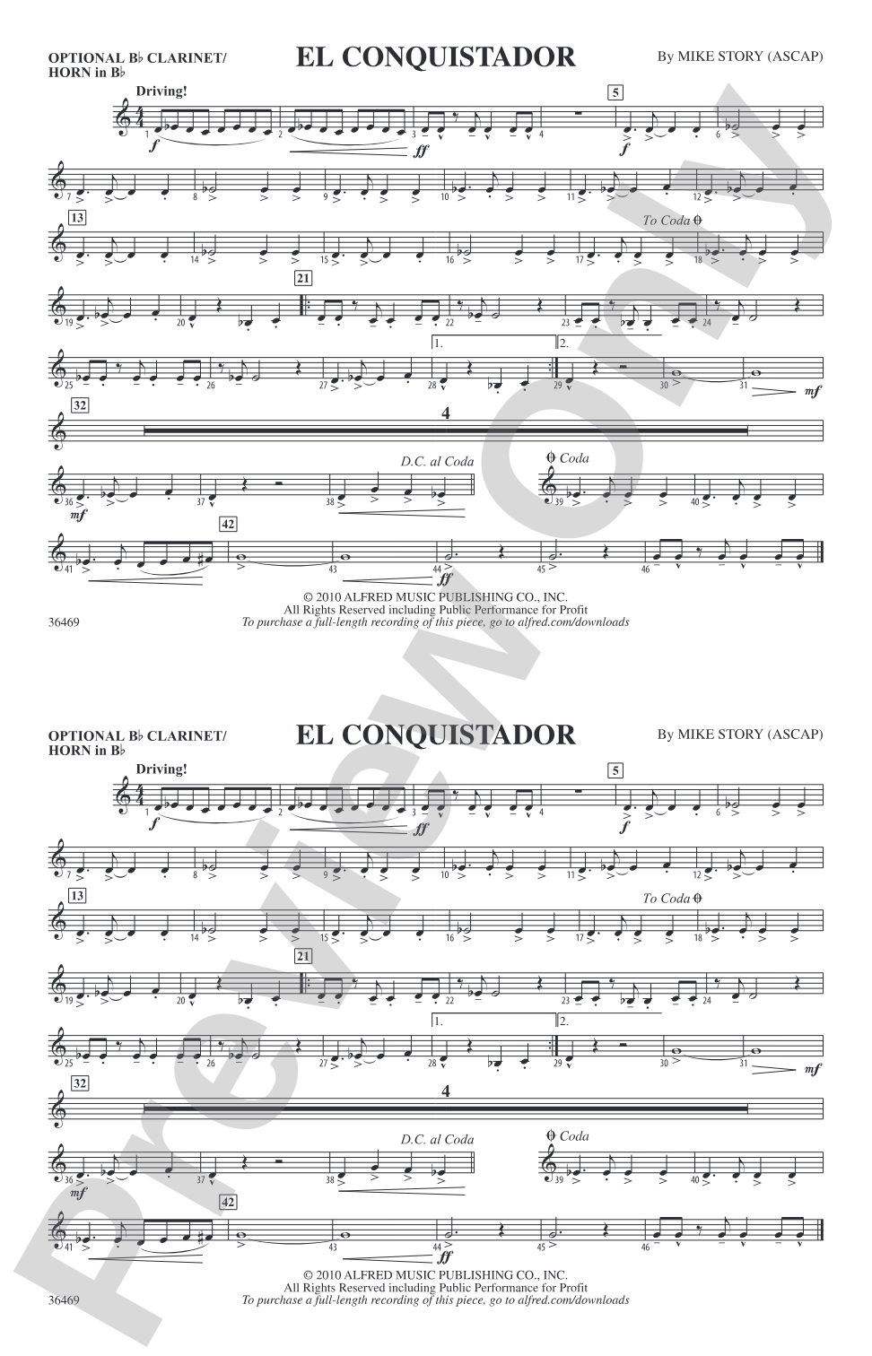El Conquistador: Optional Bb Clarinet/Horn in Bb