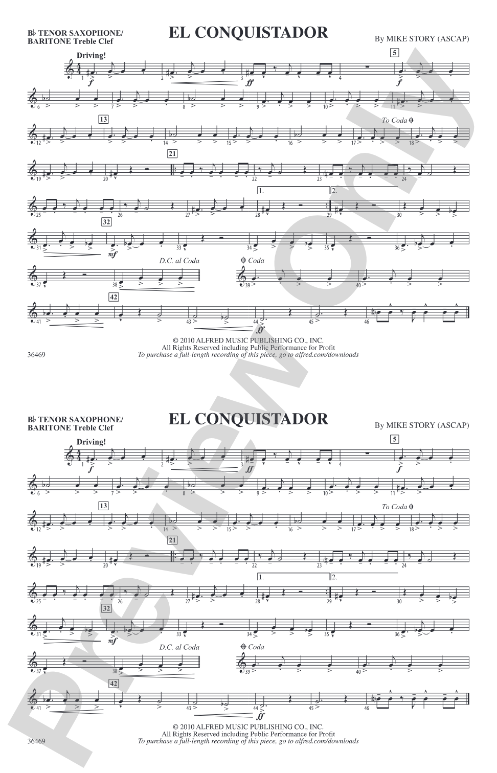 El Conquistador: Bb Tenor Saxophone/Bartione Treble Clef