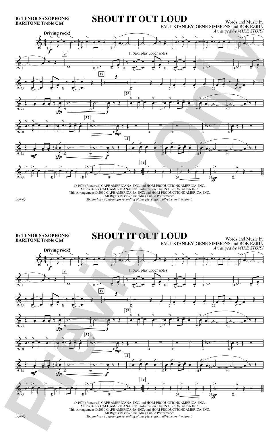 Shout It Out Loud: Bb Tenor Saxophone/Bartione Treble Clef