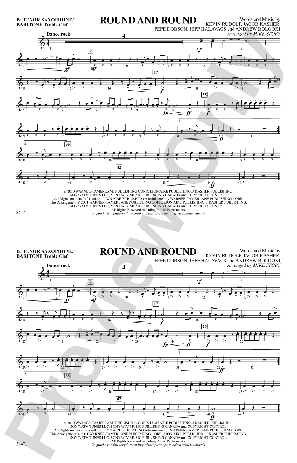 Round and Round: Bb Tenor Saxophone/Bartione Treble Clef