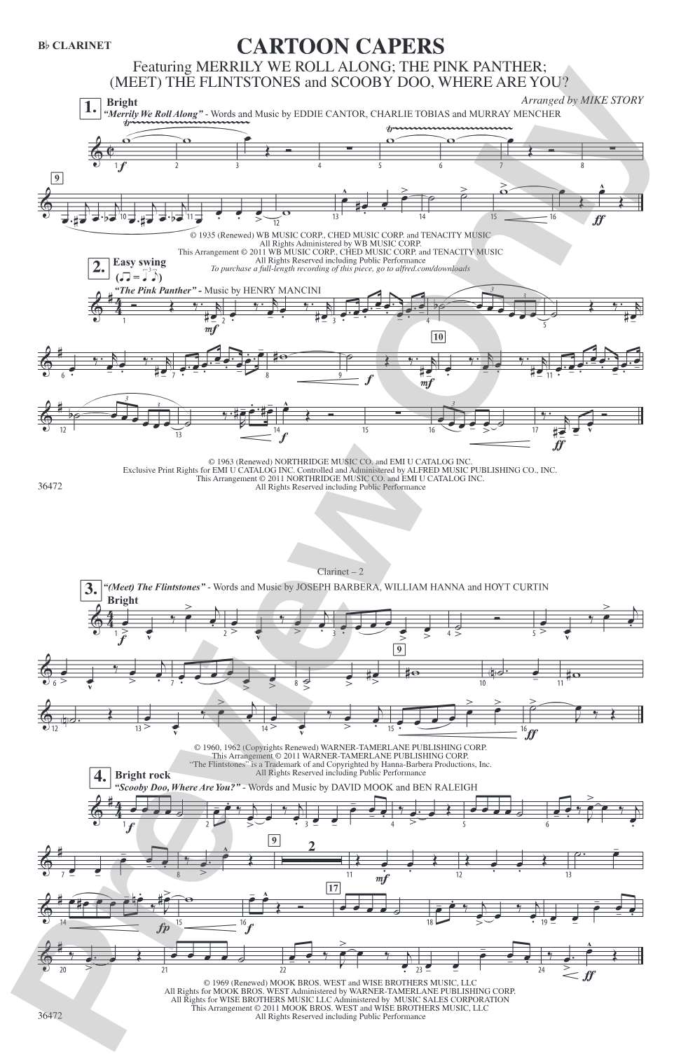 Cartoon Capers: 1st B-flat Clarinet