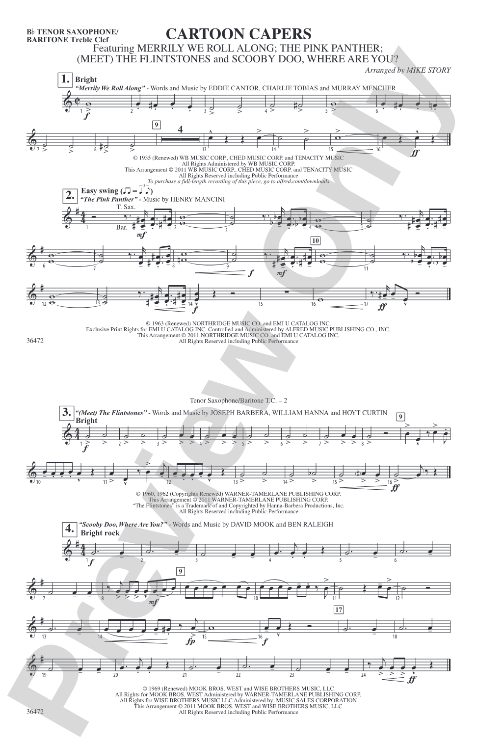 Cartoon Capers: Bb Tenor Saxophone/Bartione Treble Clef