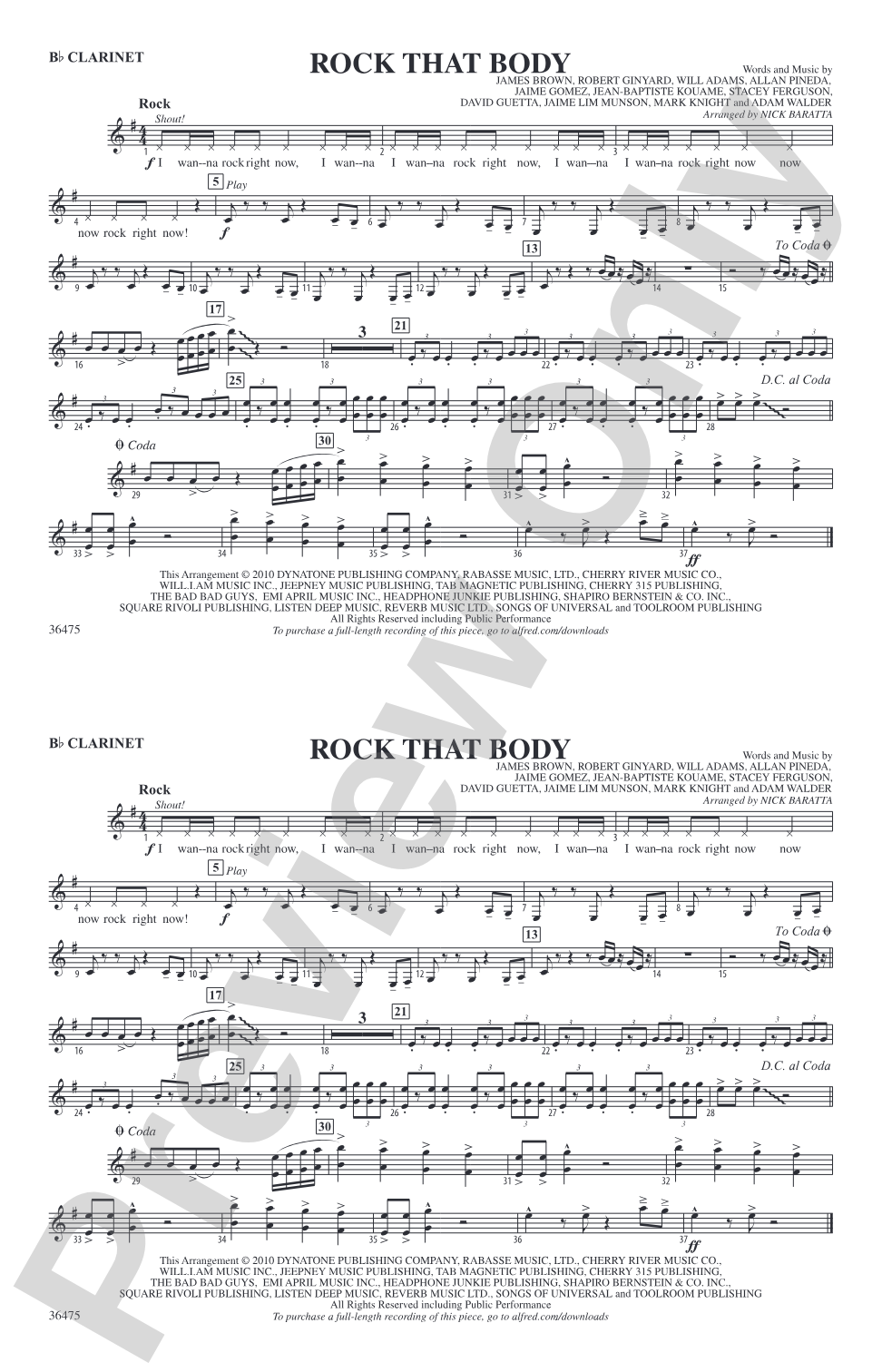 Rock That Body: 1st B-flat Clarinet
