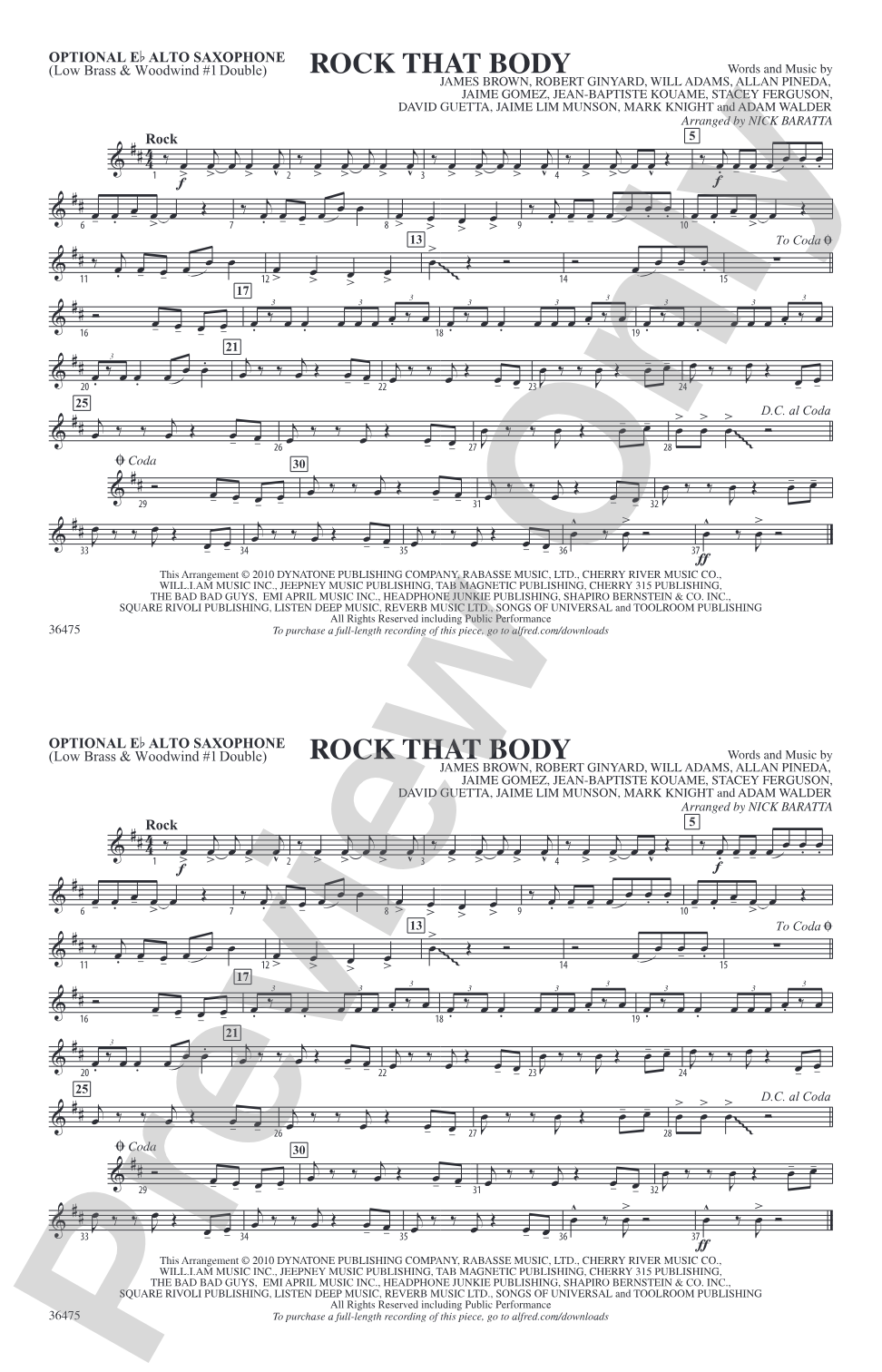 Rock That Body: Optional Alto Sax