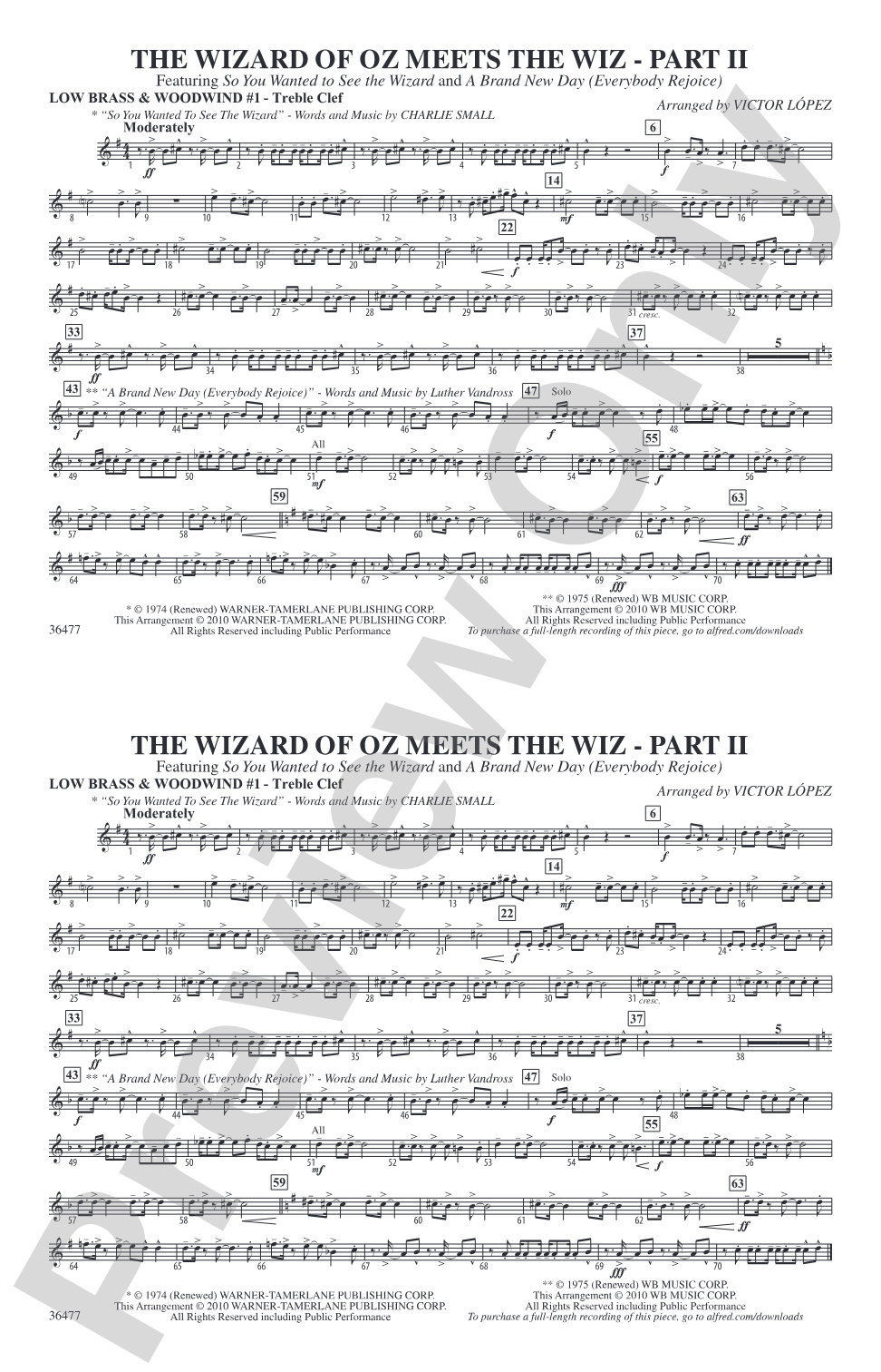 The Wizard of Oz Meets The Wiz, Part 2: Low Brass & Woodwinds #1 - Treble Clef