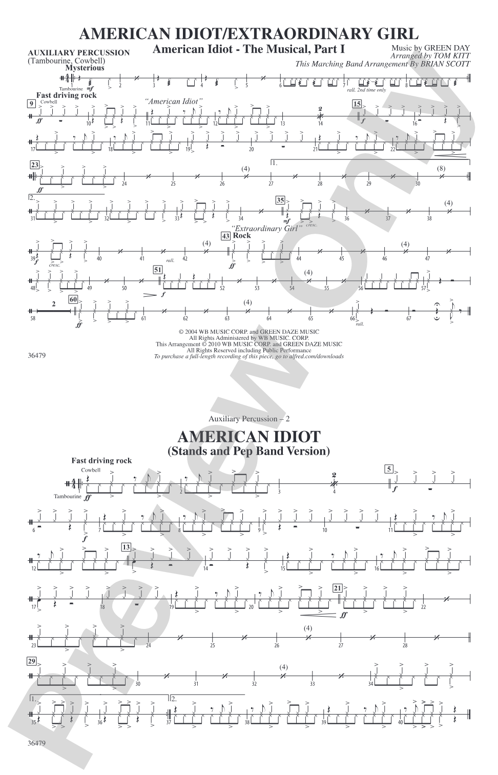 American Idiot / Extraordinary Girl: Auxiliary Percussion