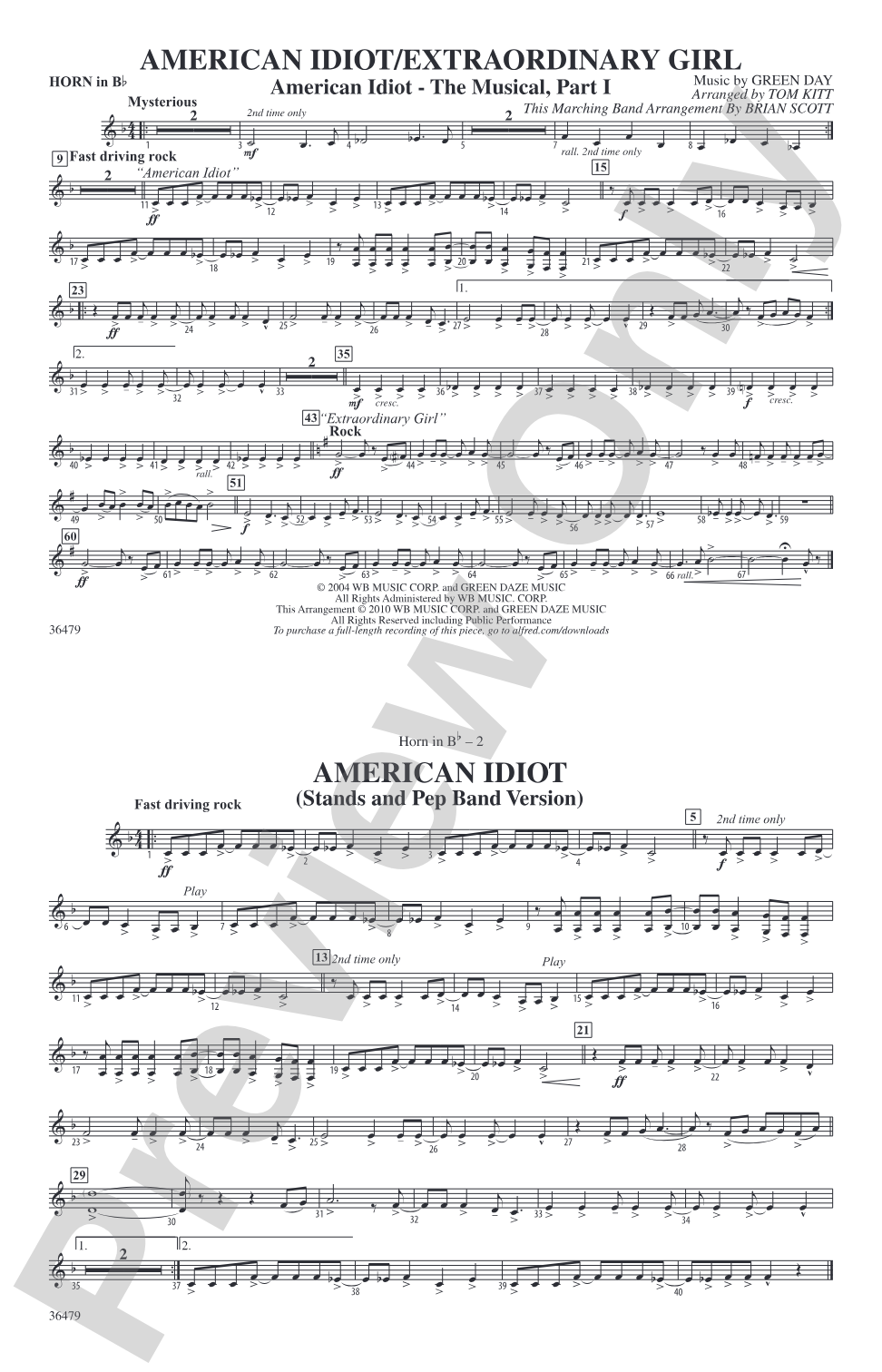 American Idiot / Extraordinary Girl: Horn in B flat