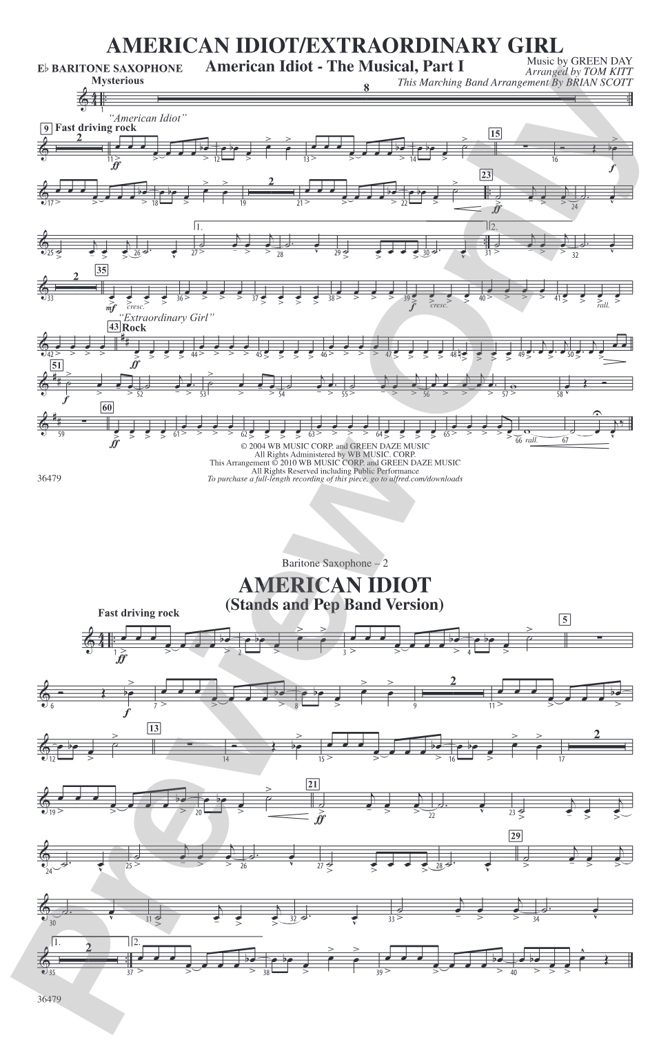 American Idiot / Extraordinary Girl: E-flat Baritone Saxophone