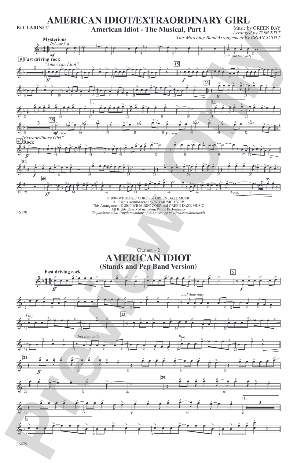 American Idiot / Extraordinary Girl: 1st B-flat Clarinet