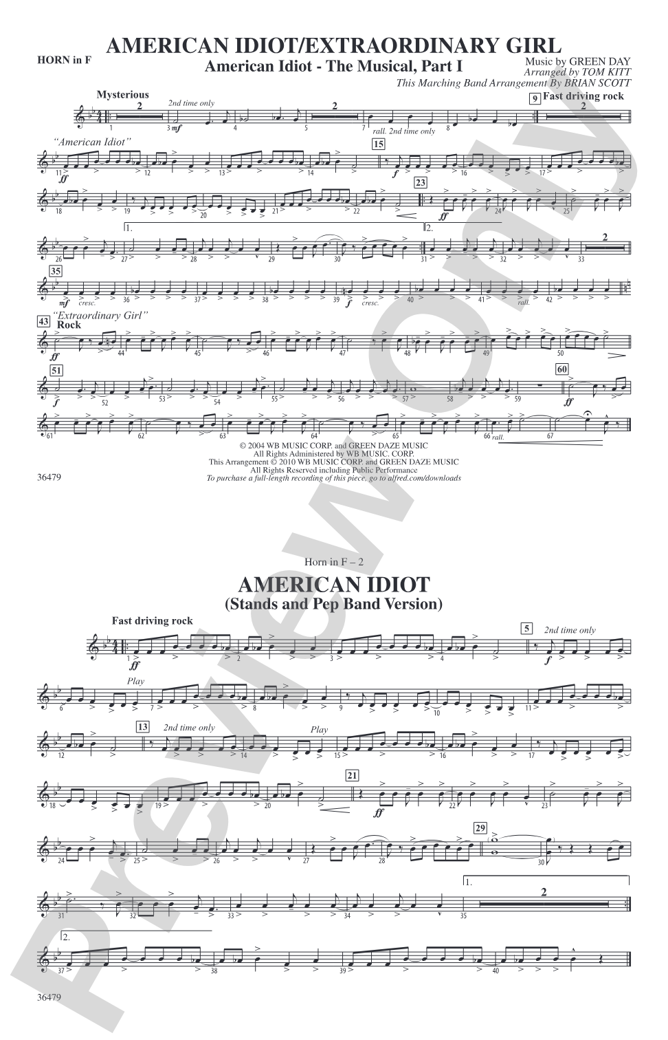 American Idiot / Extraordinary Girl: 1st F Horn