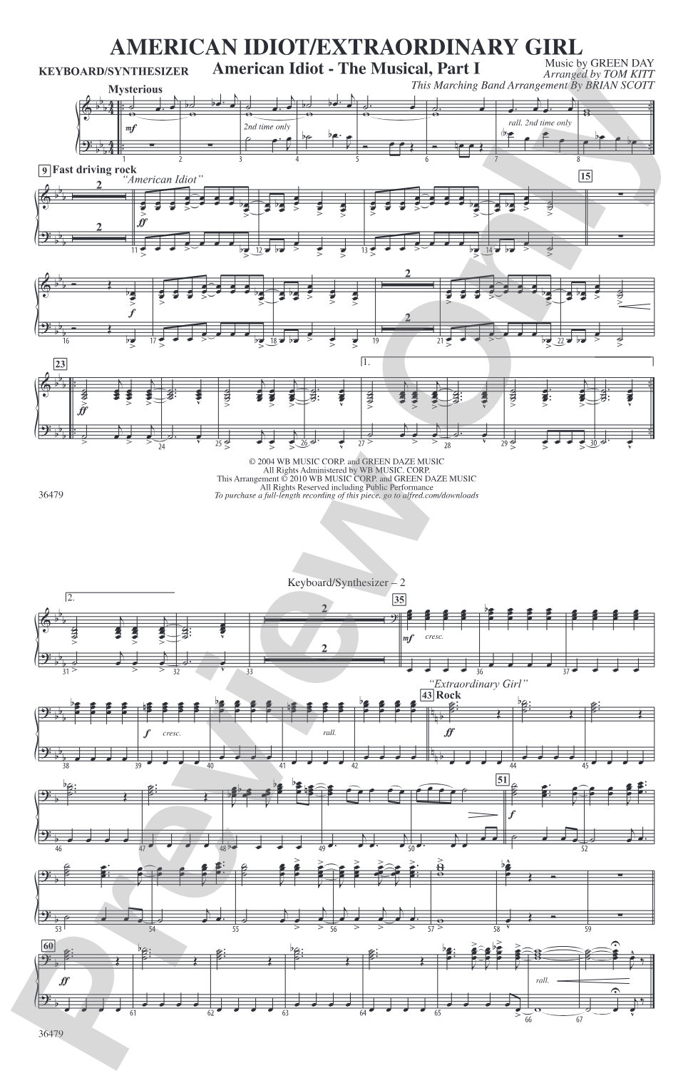 American Idiot / Extraordinary Girl: Keyboard/Synthesizer