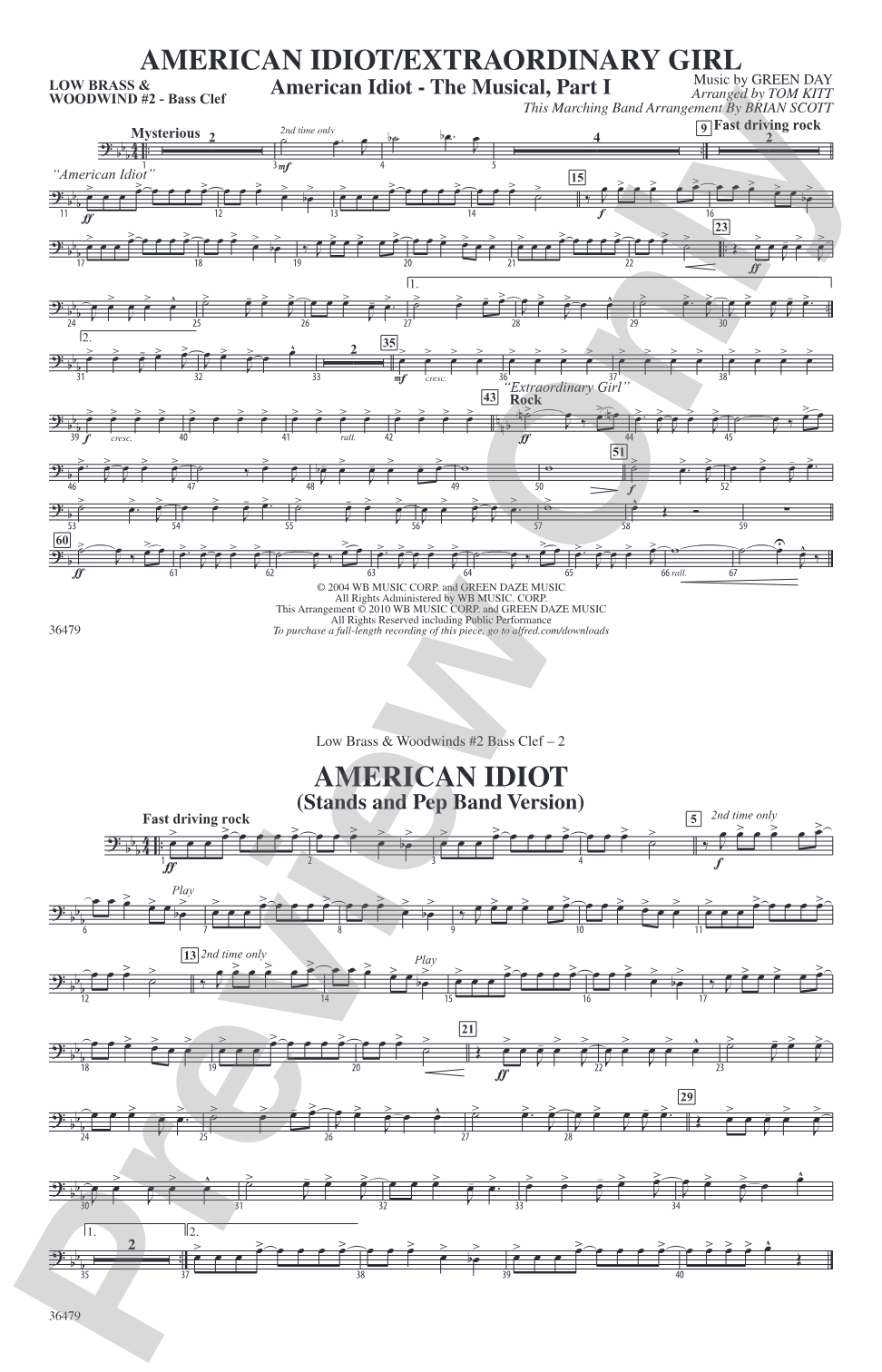 American Idiot / Extraordinary Girl: Low Brass & Woodwinds #2 - Bass Clef