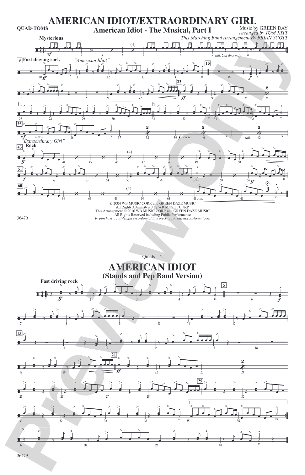 American Idiot / Extraordinary Girl: Quad-Toms