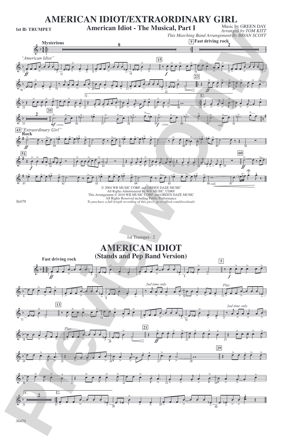 American Idiot / Extraordinary Girl: 1st B-flat Trumpet