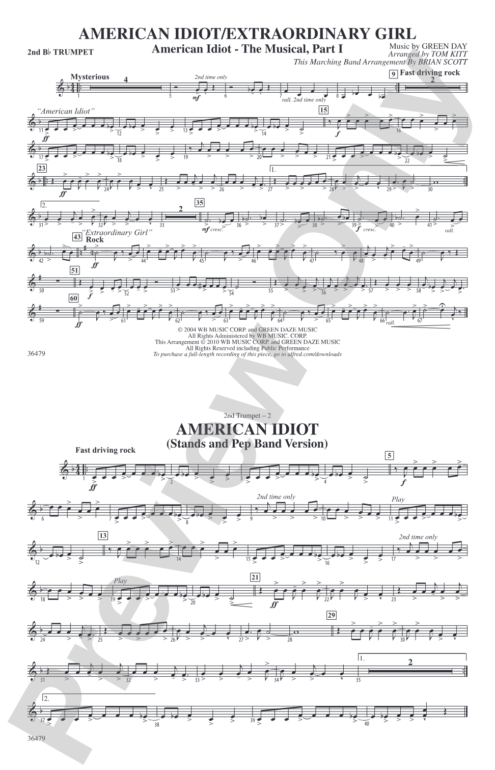 American Idiot / Extraordinary Girl: 2nd B-flat Trumpet