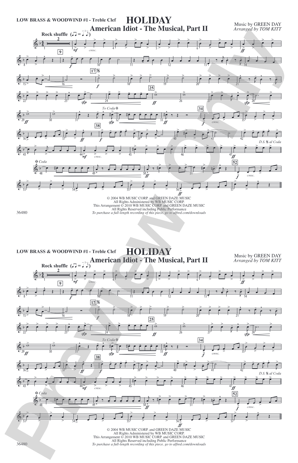 Holiday: Low Brass & Woodwinds #1 - Treble Clef