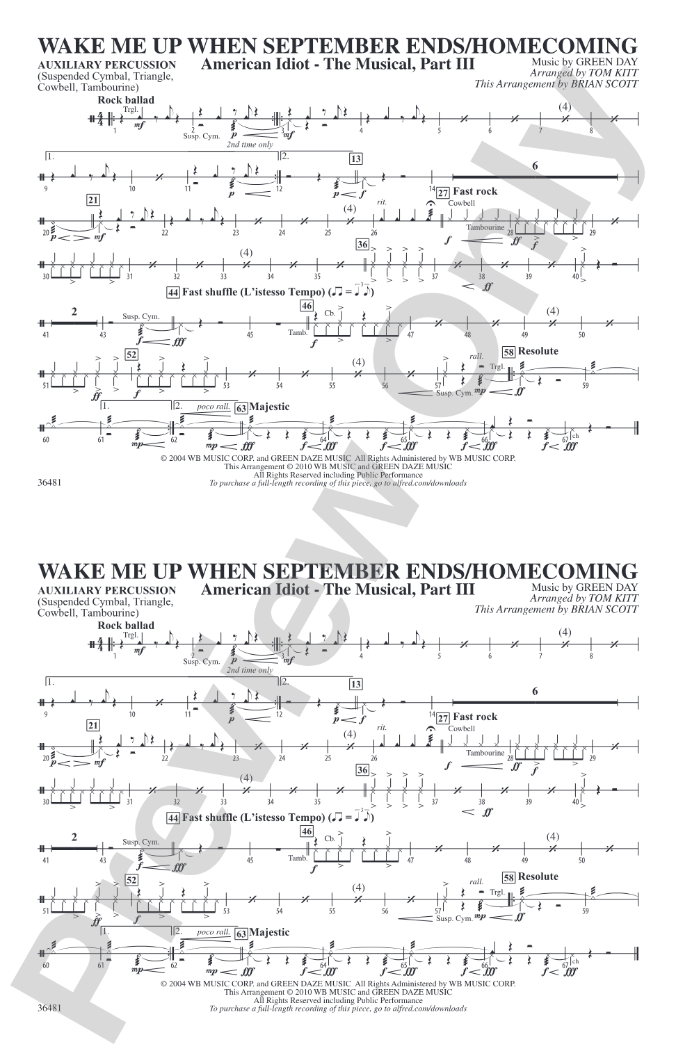 Wake Me Up When September Ends / Homecoming: Auxiliary Percussion