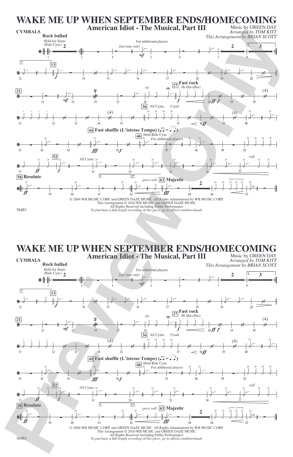 Wake Me Up When September Ends / Homecoming: Cymbals