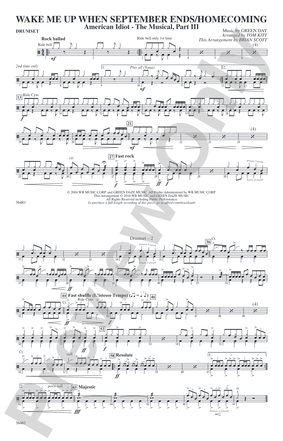 Wake Me Up When September Ends / Homecoming: Drumset