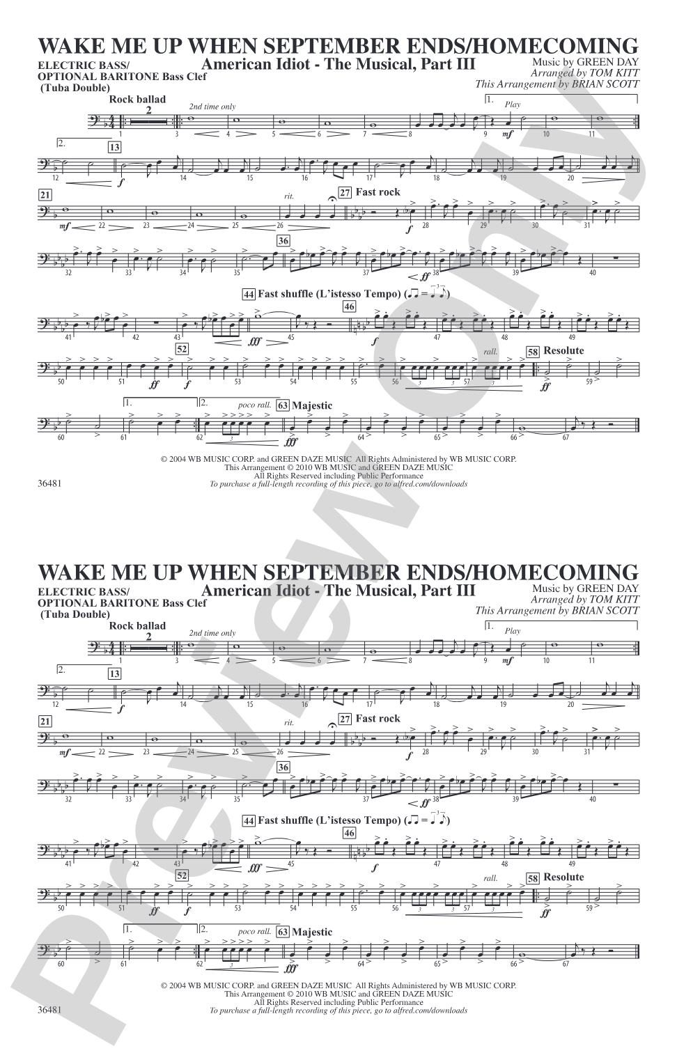 Wake Me Up When September Ends / Homecoming: Electric Bass