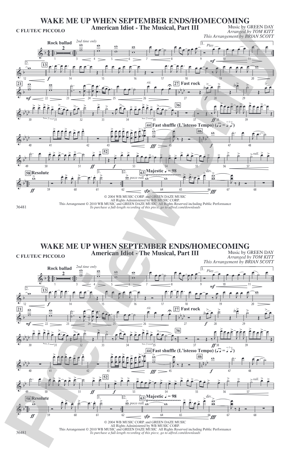 Wake Me Up When September Ends / Homecoming: Flute