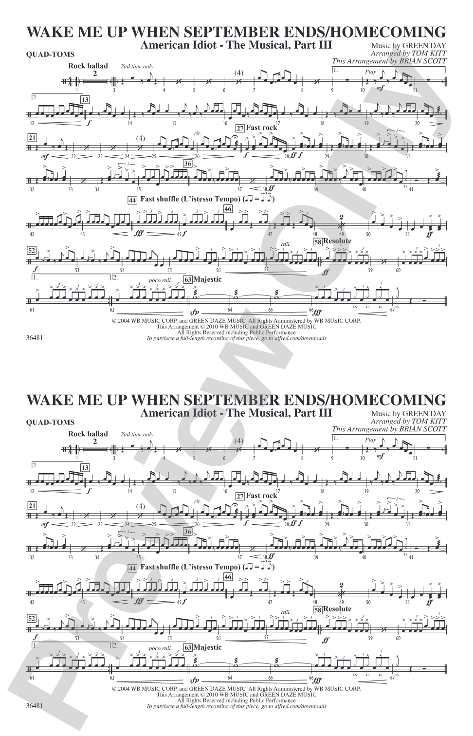 Wake Me Up When September Ends / Homecoming: Quad-Toms