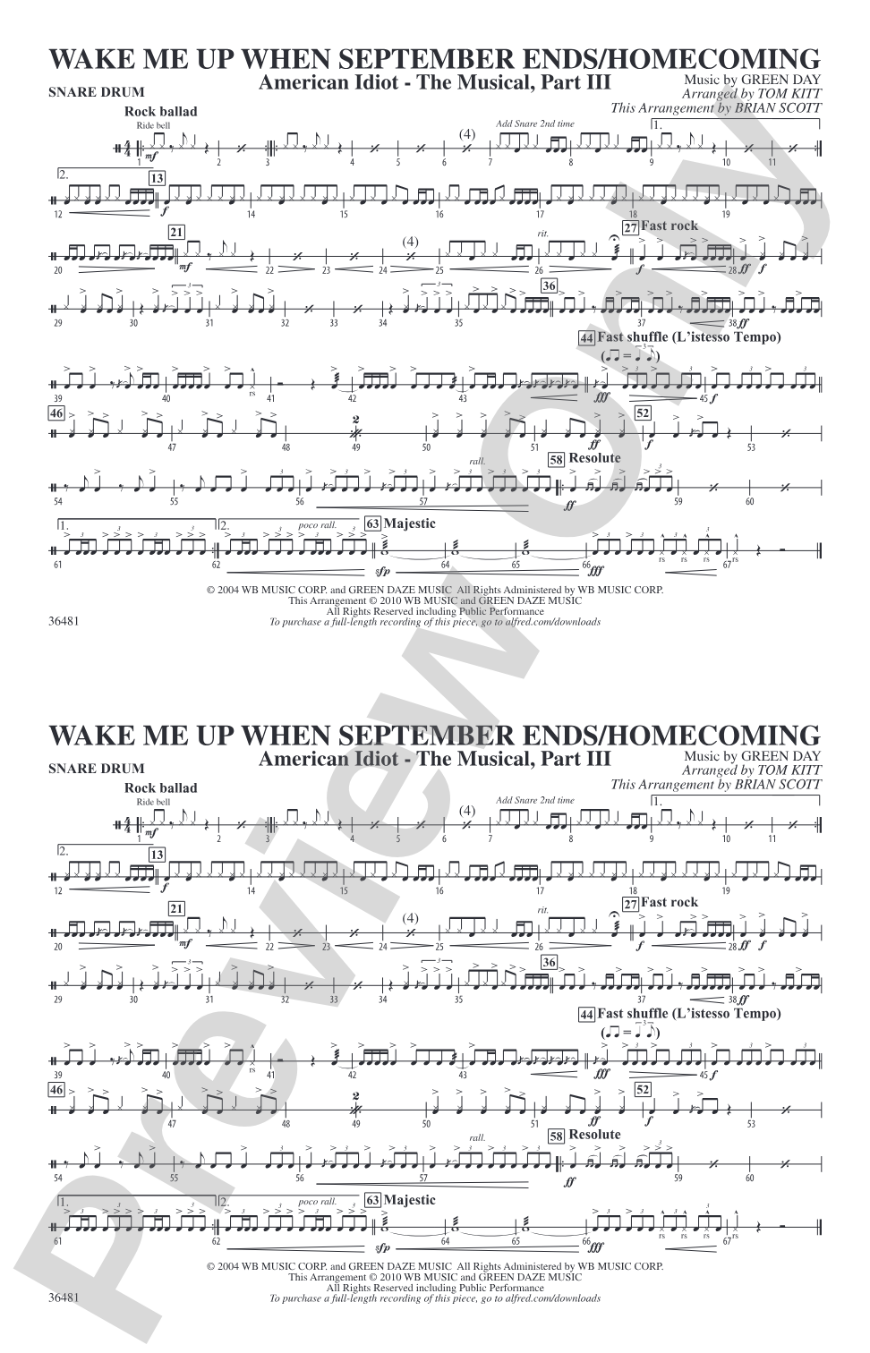 Wake Me Up When September Ends / Homecoming: Snare Drum