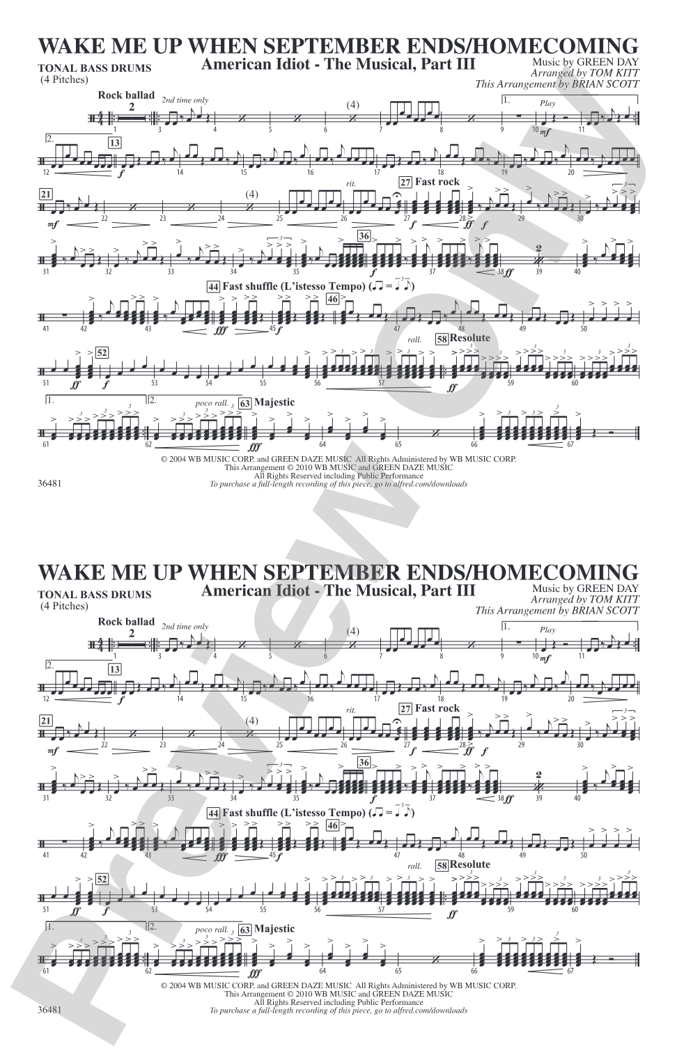 Wake Me Up When September Ends / Homecoming: Tonal Bass Drum