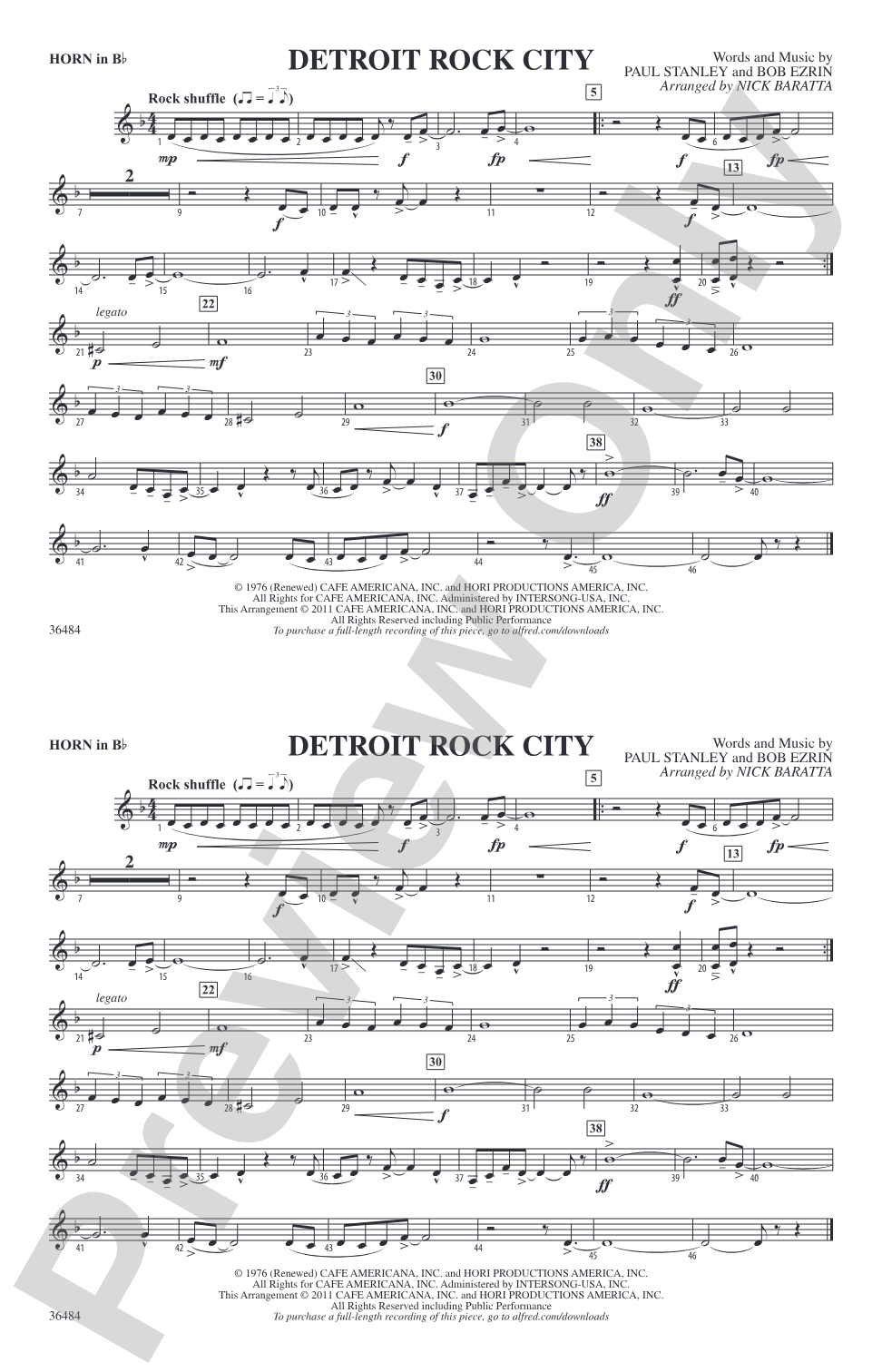 Detroit Rock City: Horn in B flat