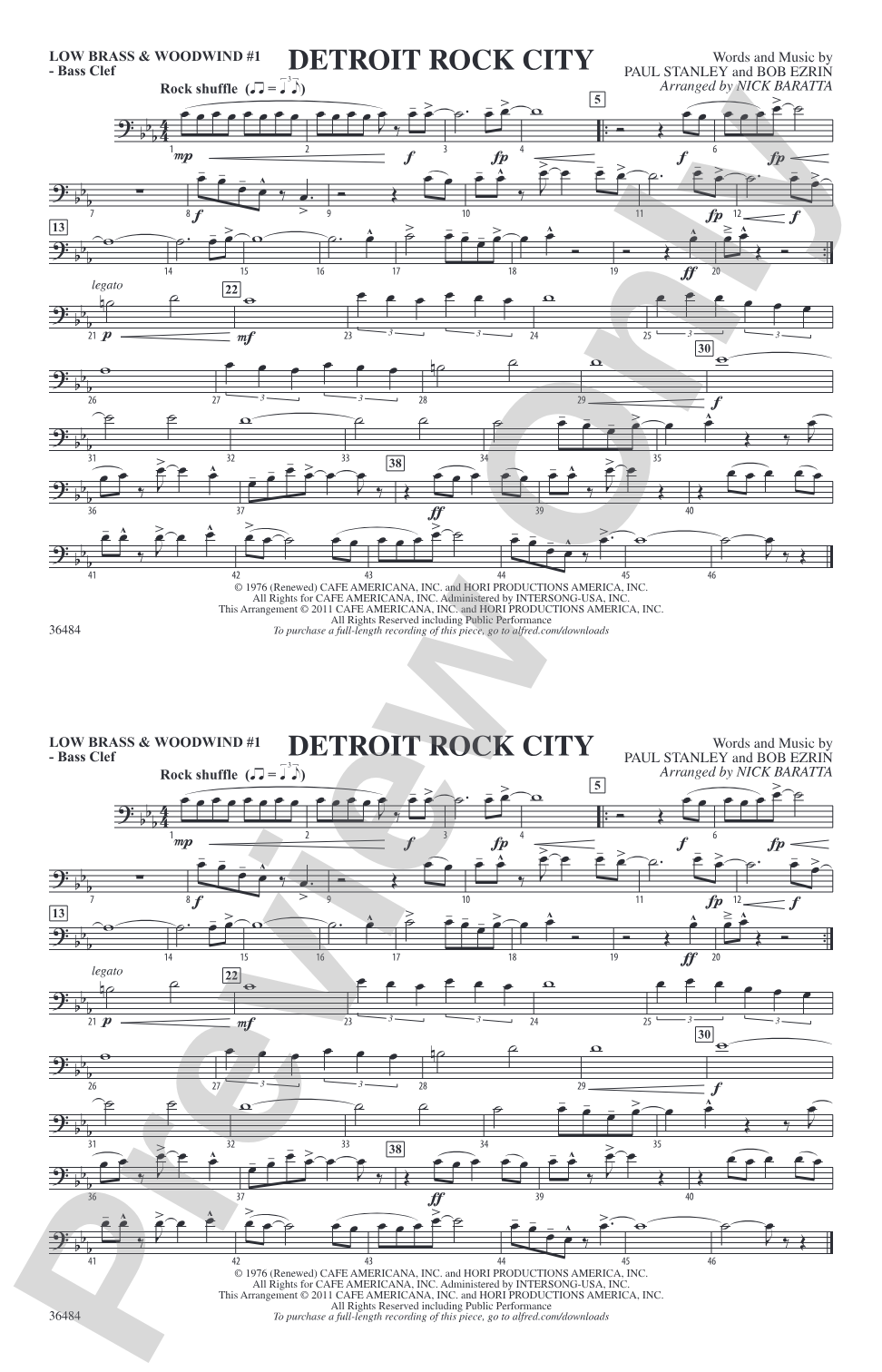 Detroit Rock City: Low Brass & Woodwinds #1 - Bass Clef