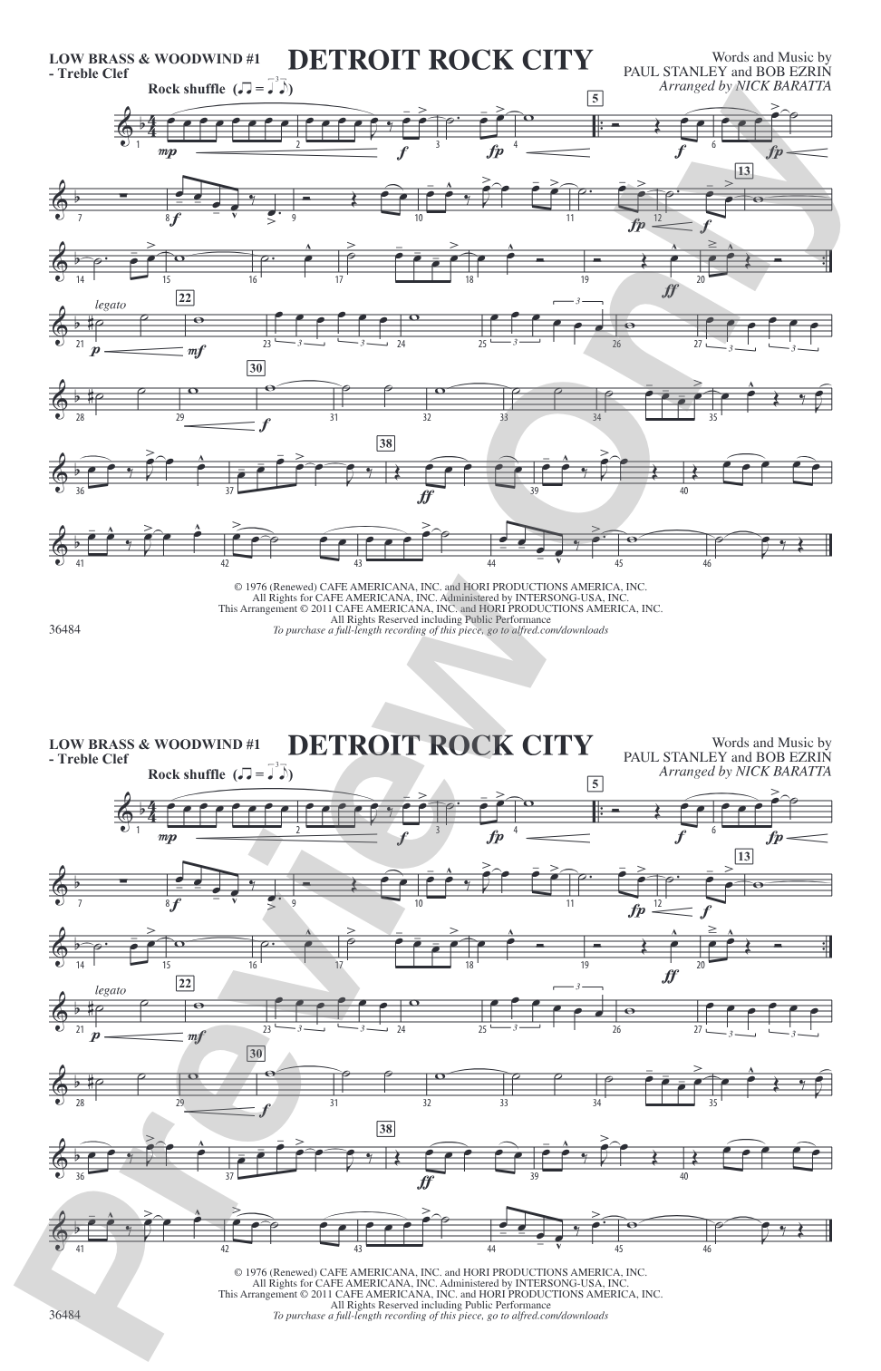 Detroit Rock City: Low Brass & Woodwinds #1 - Treble Clef