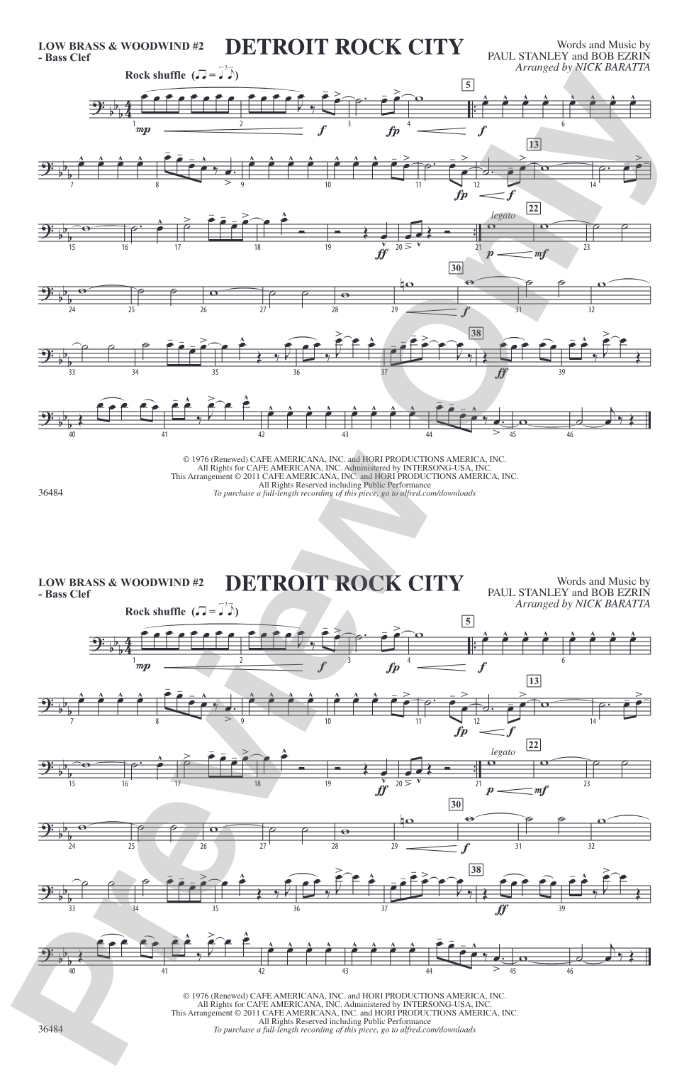 Detroit Rock City: Low Brass & Woodwinds #2 - Bass Clef